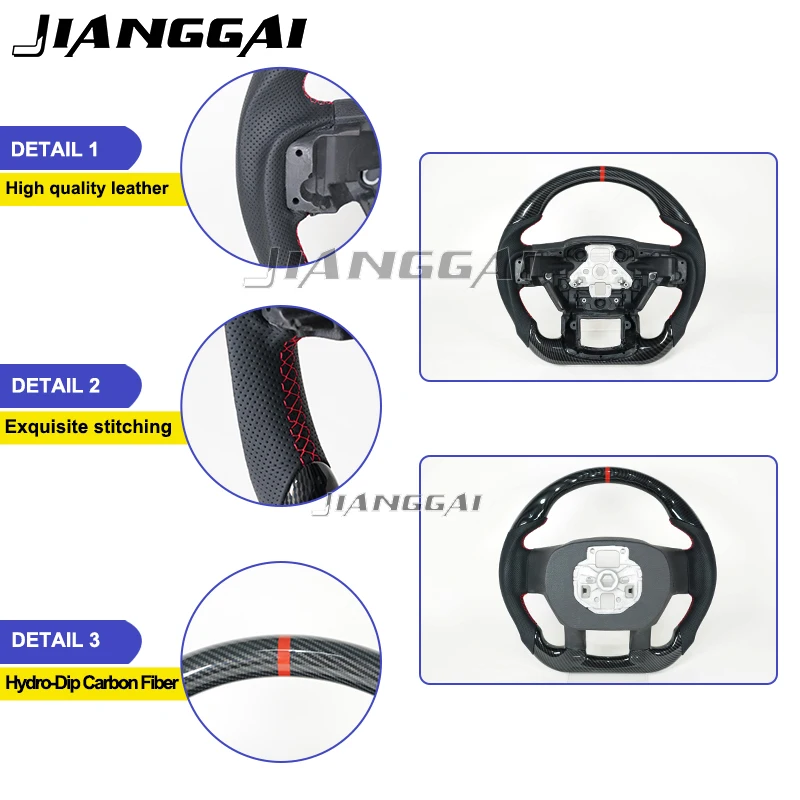 Hydro Dip Carbon Fiber Steering Wheel For Ford F150 & Raptor (2015-2020) – D-Shaped, Flat-Bottom, Perforated Leather