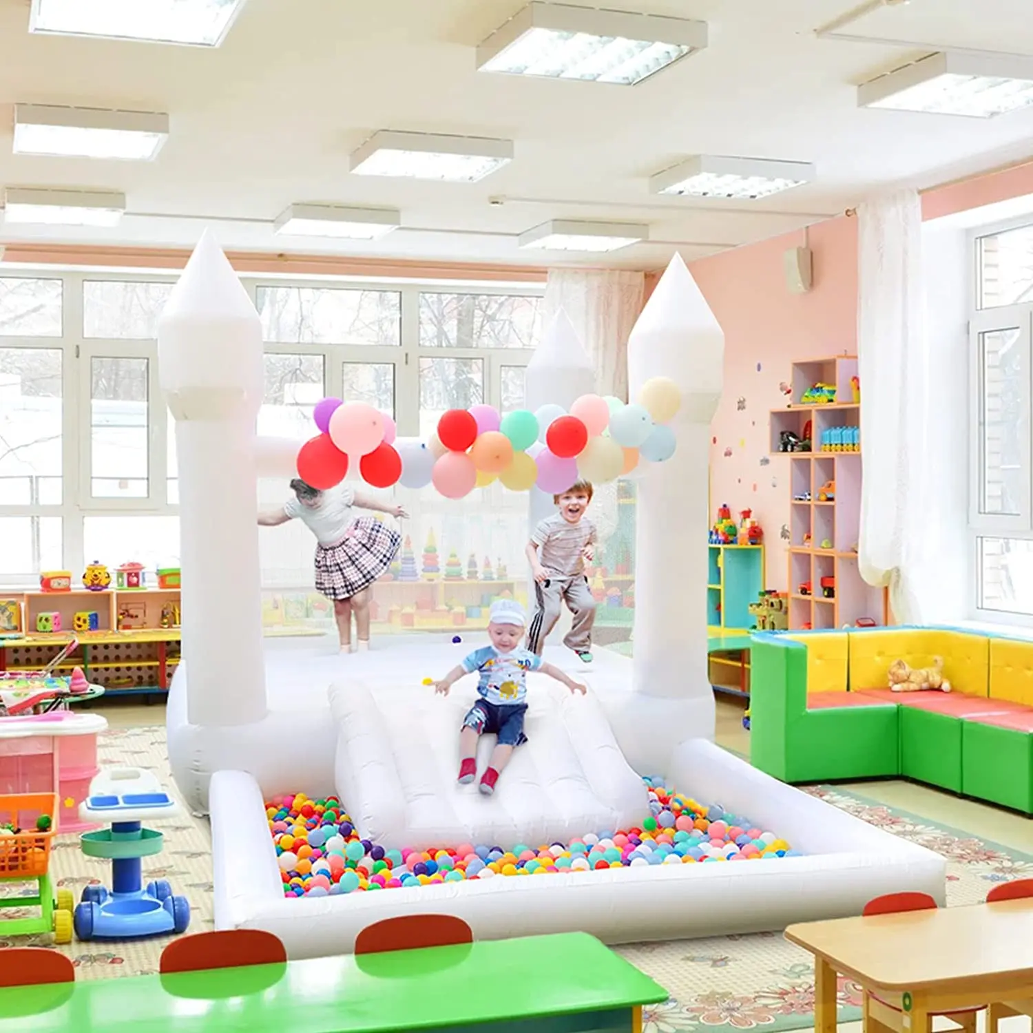 4M Birthday Wedding Party Inflatable White Bounce House With Ball Pit and Slide Bouncer House Commercial Jumping Castle for Kids