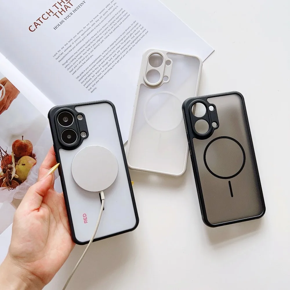Candy Color Magnetic Phone Case with Anti-Shock Soft Edges and Matte Transparent Acrylic Back