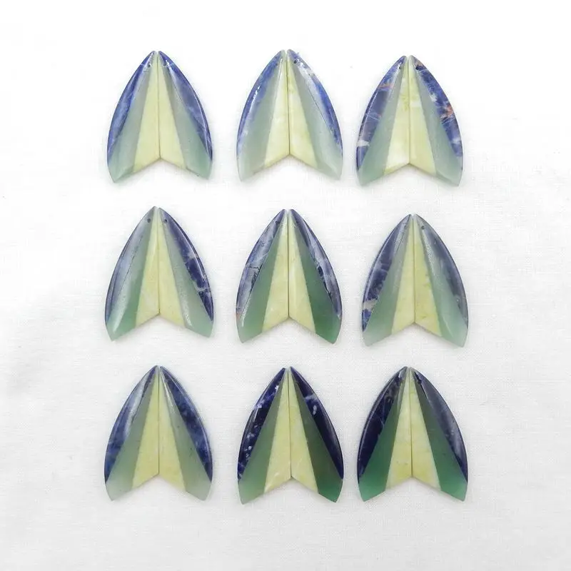 1Pair Natural Stone African Sodalite Green Aventurine Serpentine Intarsia Earring Bead Semiprecious Fashion Jewelry 42x16x5mm 8g