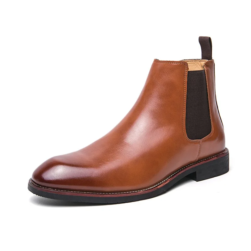 Brand Leather Men Chelsea Boots Designer Italy Dress Boots Men Fashion Casual Business Ankle Dress Man Shoes Large Size