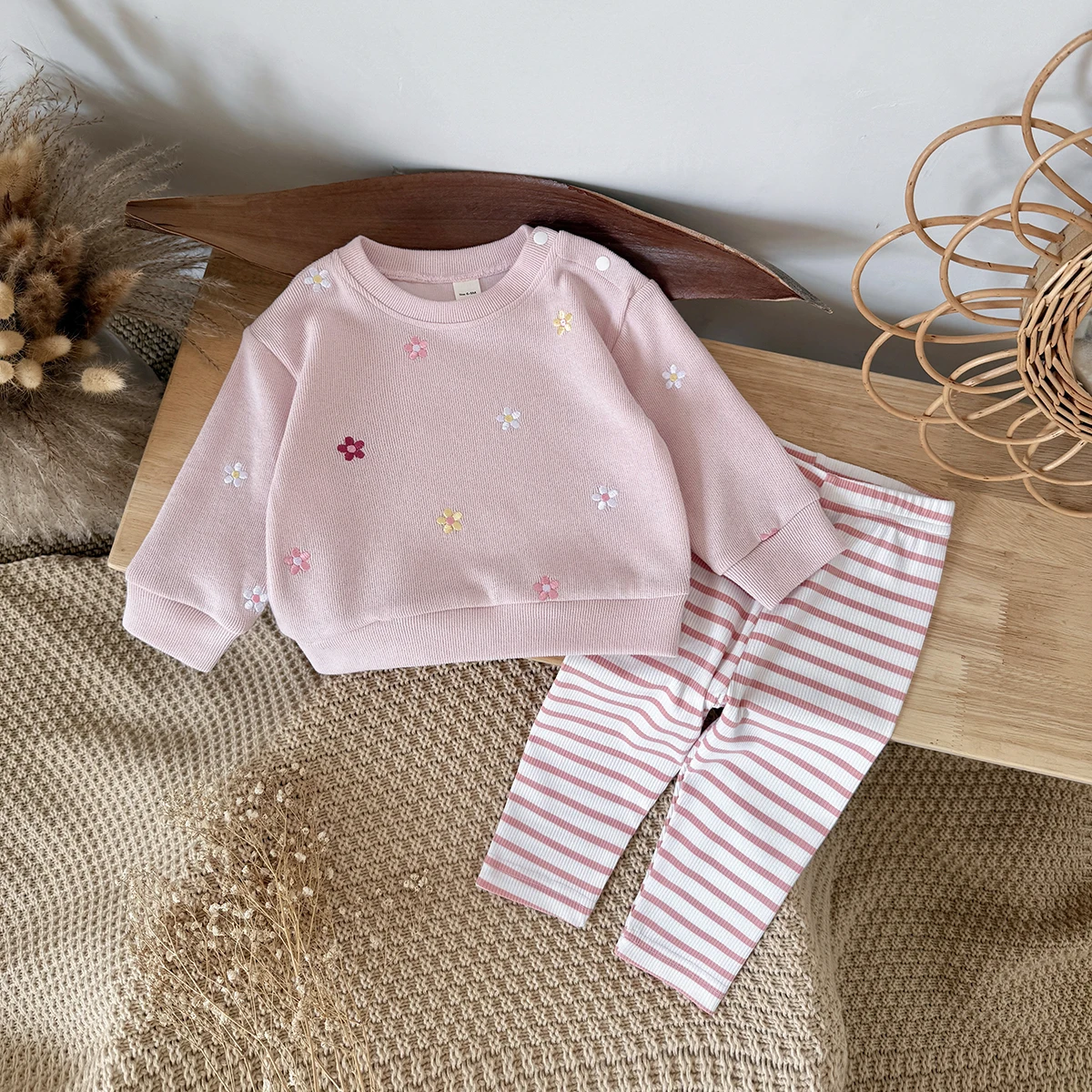 소녀 옷 봄 가을 복장 세트 꽃 무늬 운동복 바지 2Pcs 긴 소매 정장 0-3Years 아동 의류