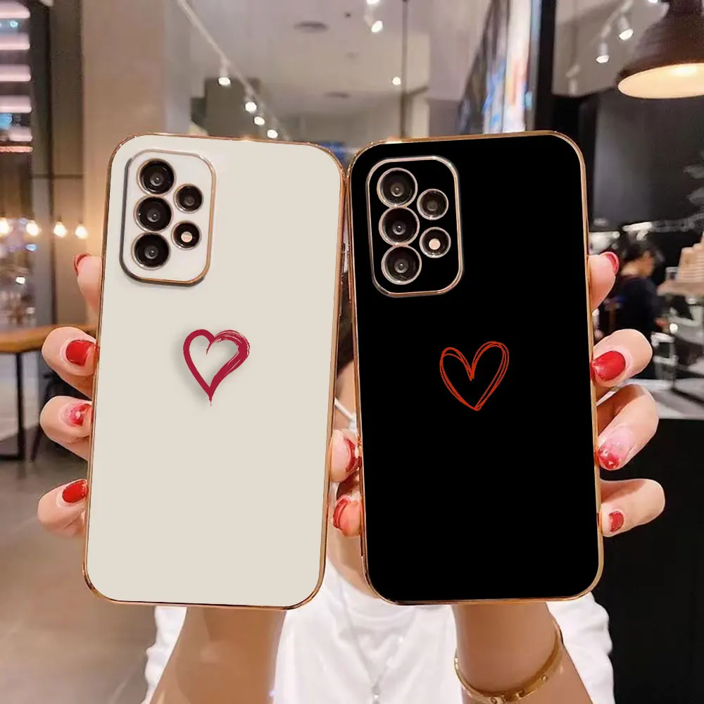 

Cover Smooth E-TPU Phone Case For Samsung Galaxy A73 A72 A71 A54 A53 A52 A51 A33 A32 A23 A22 A13 A12 Case Simple Luxury Love Art