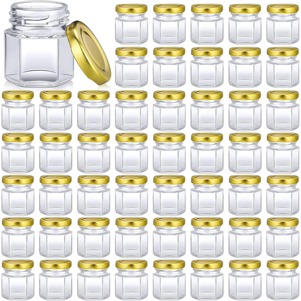 1.5oz Mini Hexagon Glass Jars Bulk for Wedding Small Honey Jars with Lids Spice Canning Mason for Gifts Candy glass storage jar,glass storage container