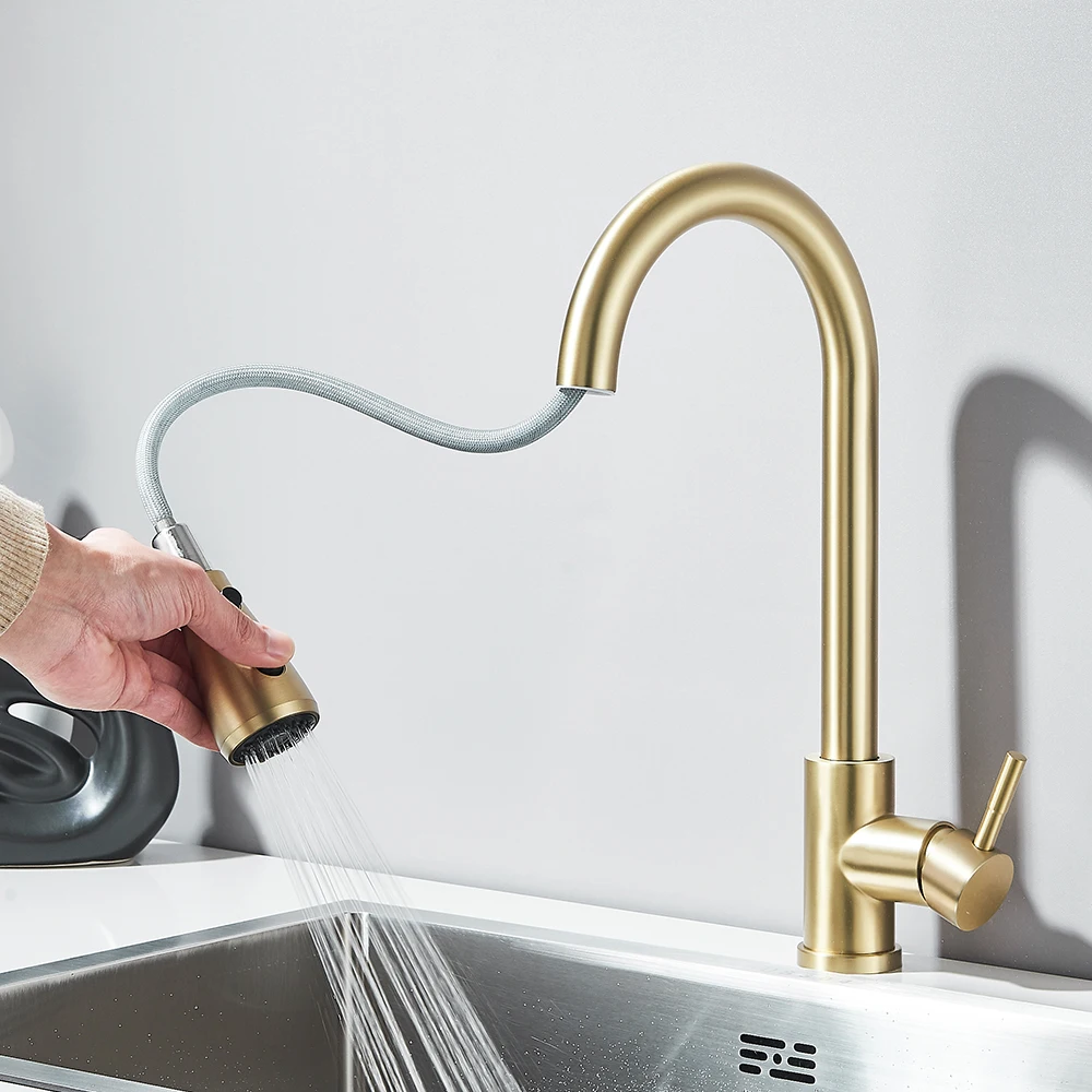 Pull Out Kitchen Faucet 2-way Sprayer Water Tap Single Handle Mixer Tap 360 Rotation Hot Cold Water For Kitchen