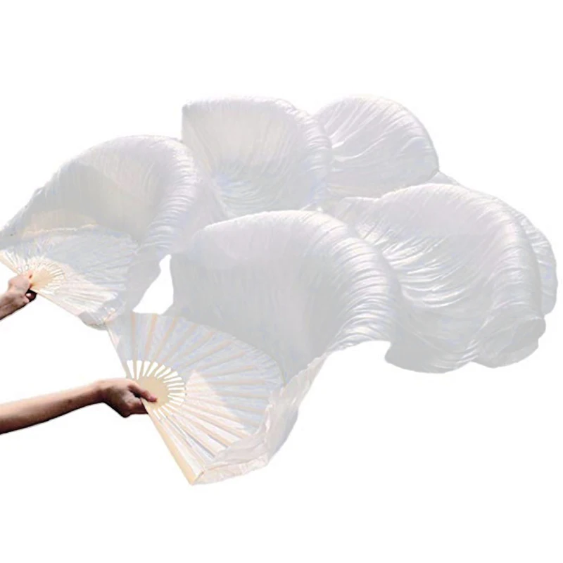 Silk Unisex Chinese Silk Veil Dance Fans 1Pcs Belly Dance Fans White Color 180X90cm