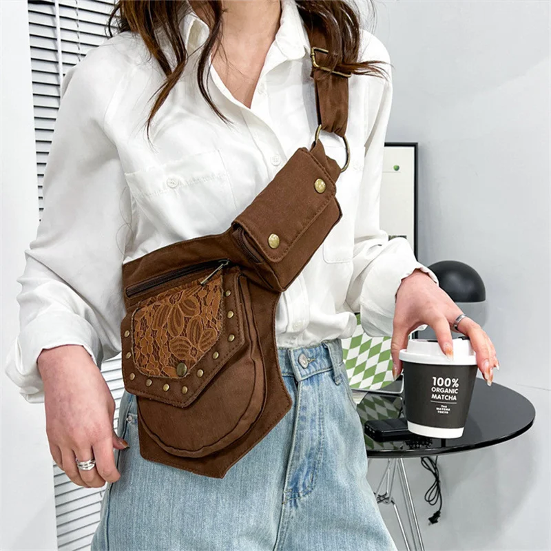 Men's Leather Fanny Pack Waist Bags Vintage Utility Belt Bag Crossbody Hip  Purse Coffee