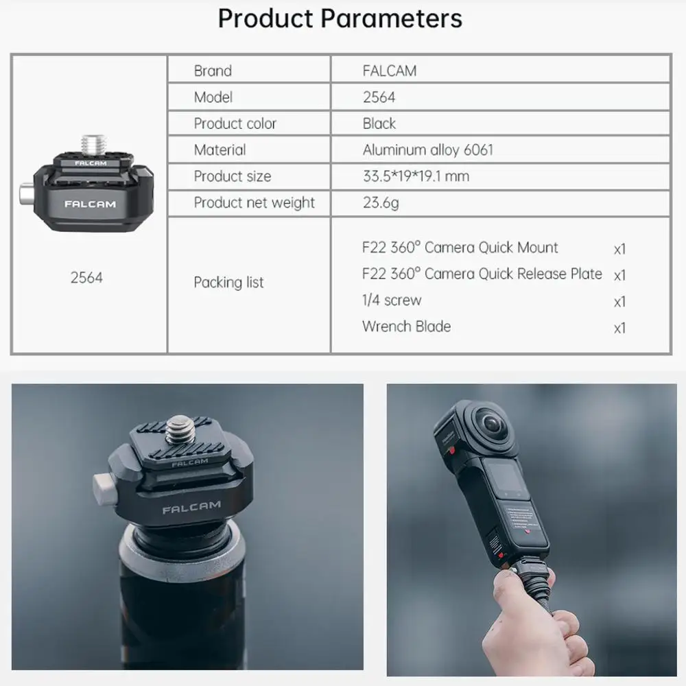 F22 Insta360 Action Camera Quick Release Kit 2564 Built-in 1/4 Threaded Hole Ada