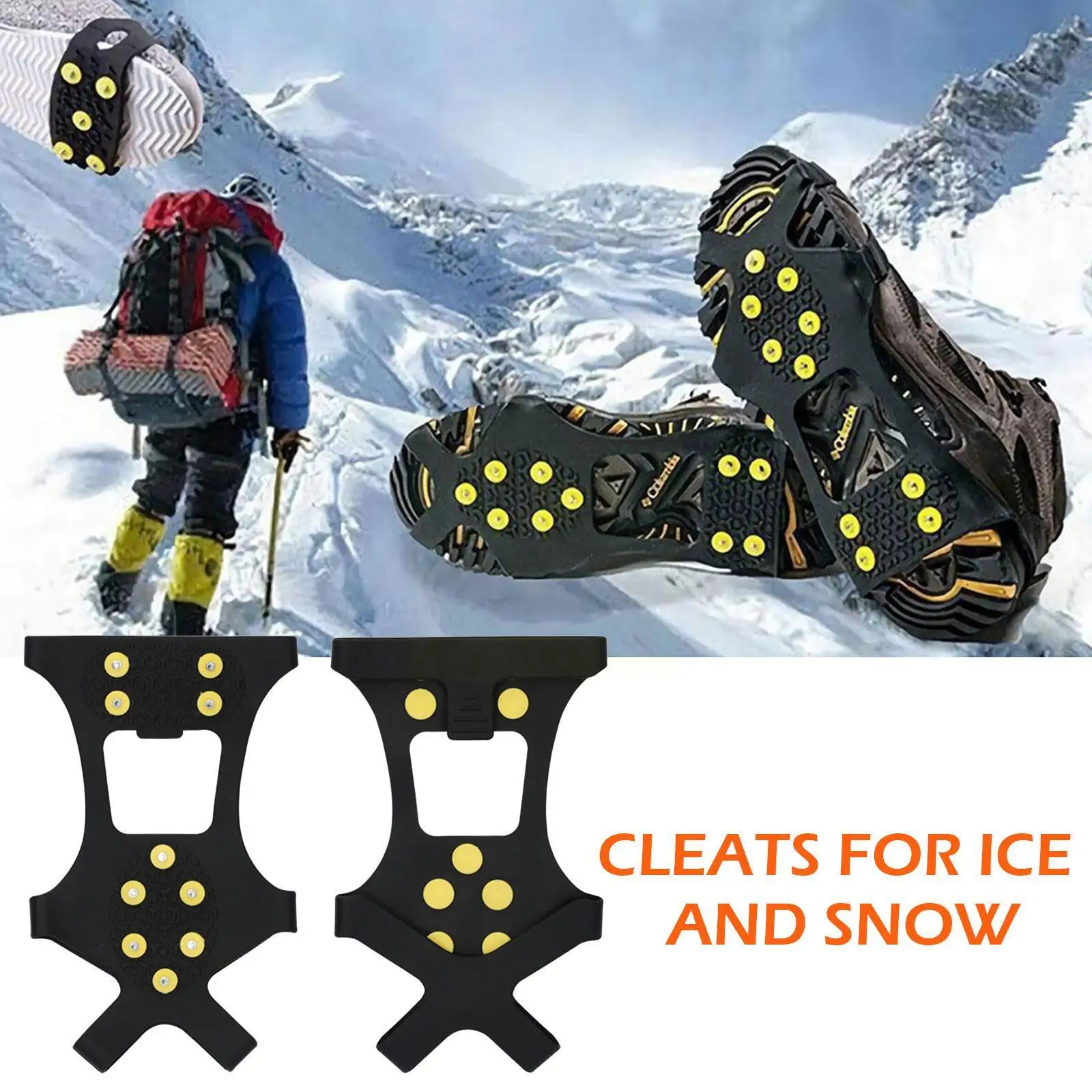1Pair 10 Studs Anti Skid Snow Ice Gripper Climbing Shoe Crampon Spikes
