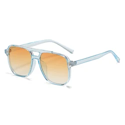 Vintage Oversized Pilot Sunglasses with Yellow Lenses - Unisex Eyewear (Blue gradient orange)