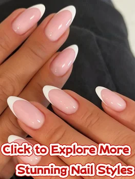 24pcs Long Almond Fake Nails White French Press on Nails Simple Full Cover Detachable Nail Tips 1