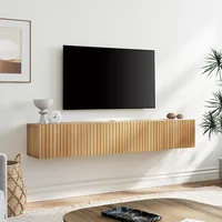 Floating TV Stand, Wall Mounted Shelf, Modern Floating Entertainment Center with 3 Fluted Flip-Down Doors, 70" Large Stor 1