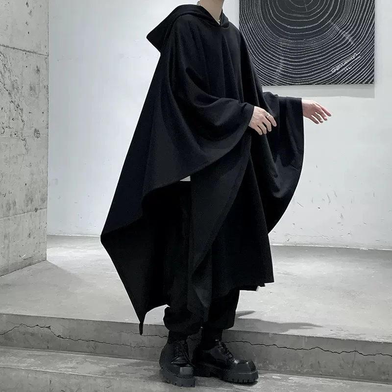 2025 Spring Autumn Hip Hop Punk Hooded Cloak Oversize Trench Coat Men Gothic Vintage Long Cape Cosplay Costume