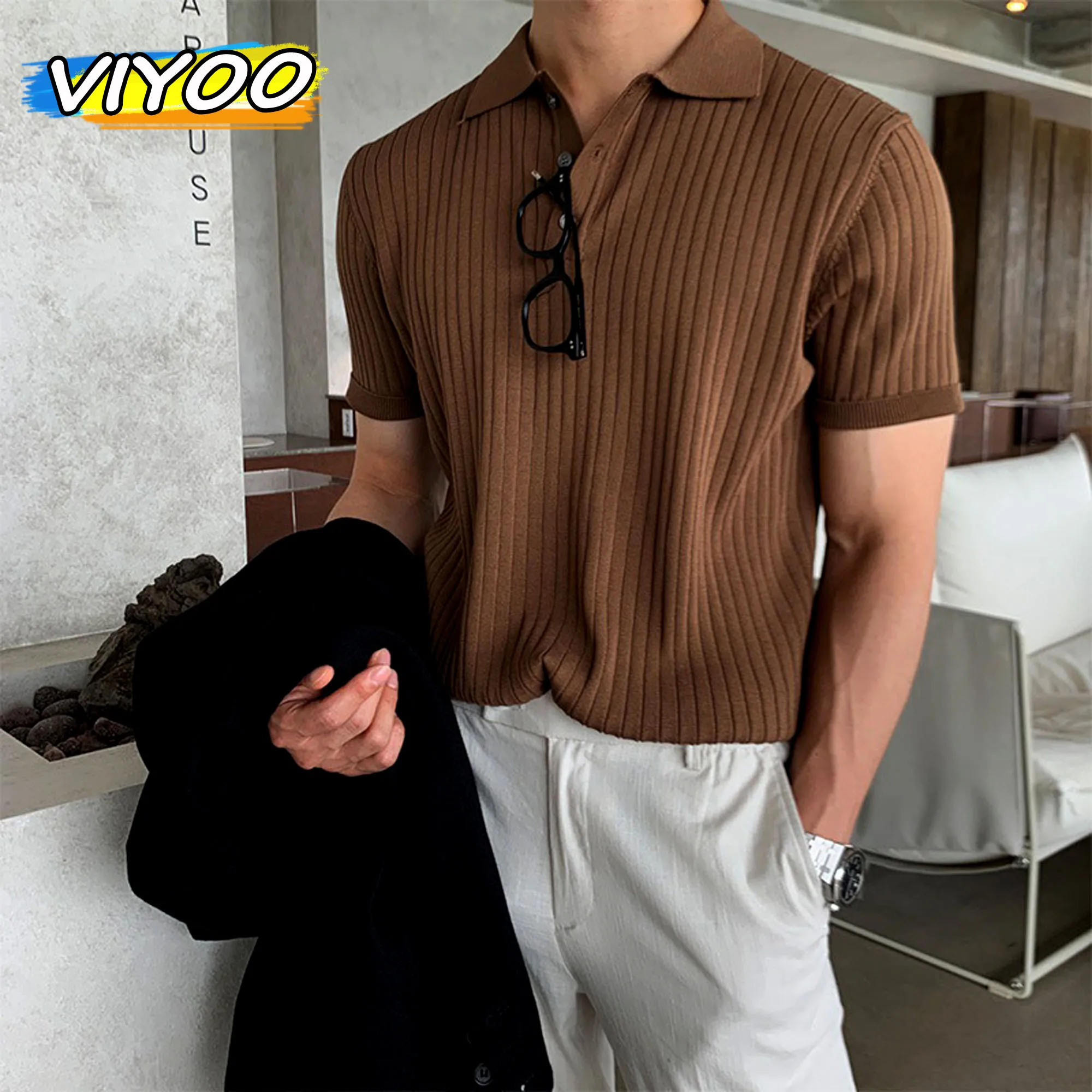 

Мужские летние винтажные вязаные рубашки-поло из ледяного шелка, футболки, топы, блузка, нижняя рубашка, японская женская Корейская одежда Y2K в стиле Харадзюку, 2024