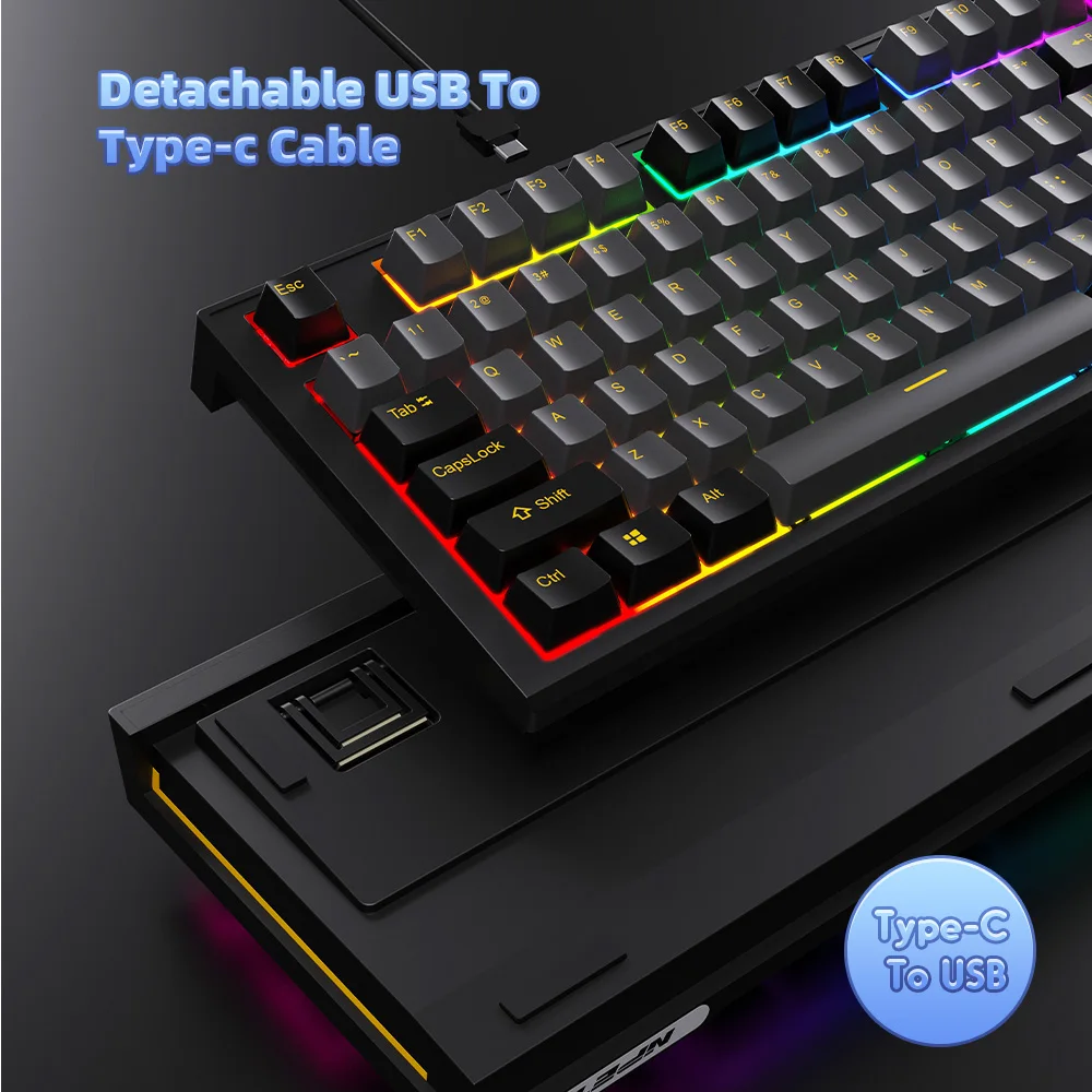 NPET 87 Keys RGB Mechanical Keyboard, Wired 20+ Backlit Modes, Ergonomic Hot Swappable Design, Suitable For Gaming And Office 4
