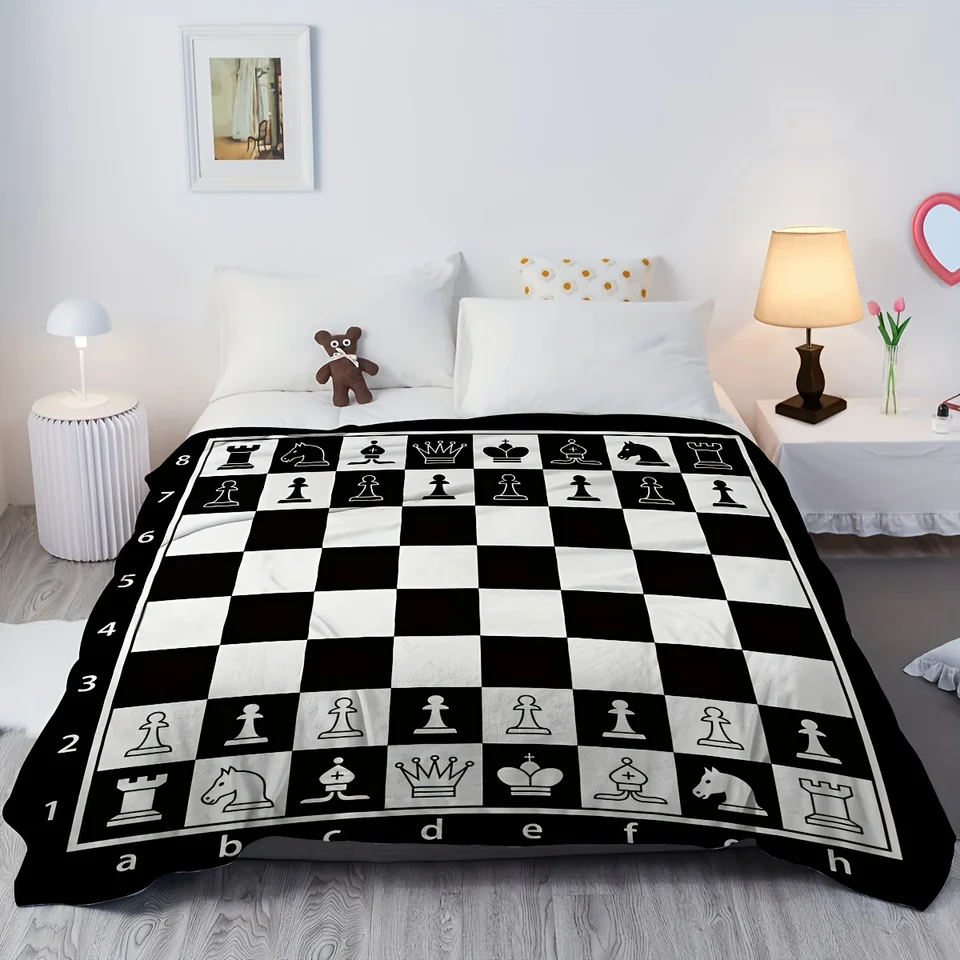 Chess Board Print Flannel Blanket for All Seasons