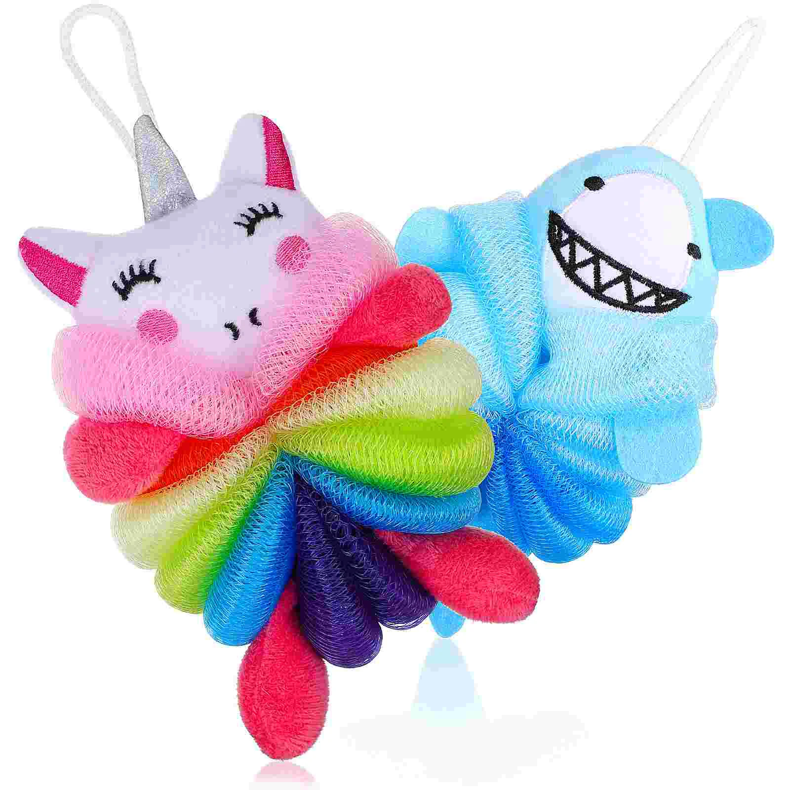 

2 Pcs Children's Bath Sponge Rose Unicorn Blue Shark Bathroom Shower Loofah Cartoon Body Wash Funny Ball Kids