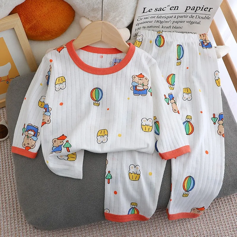 

6m-4y Baby Clothing Tops Pants Home Clothes Outfits Summer Thin Long Sleeve Pajamas Set Boys And Girls Cartoon Leisure Wear Sets