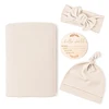Newborn Baby Receiving Blanket with Matching Headband and Beanie Set Baby Swaddle Nursery Swaddle Wrap Set of 4 1