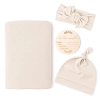 Newborn Baby Receiving Blanket with Matching Headband and Beanie Set Baby Swaddle Nursery Swaddle Wrap Set of 4 1