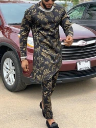 Men's black casual leaf print suit