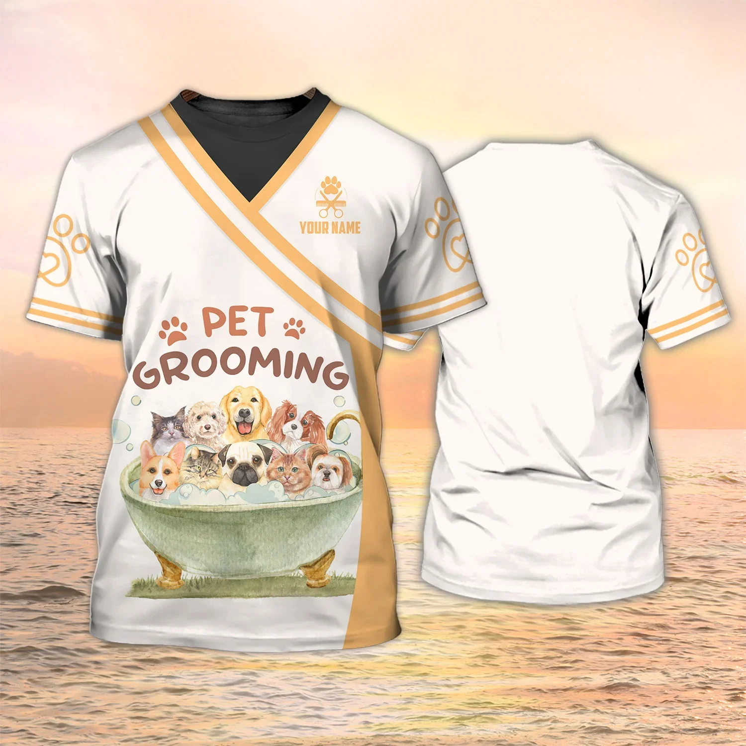 Neueste Sommer männer T-shirt Hund Groomer Pesonalisierte Name 3D Gedruckt t-shirt Unisex Casual Tops Hundesalon Salon Uniform DW151 – Detail 27