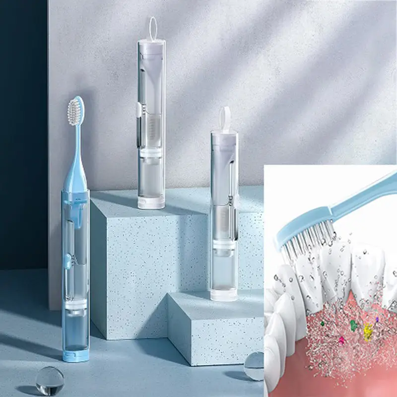 휴대용 접이식 여행 칫솔 세트, 치약 보관 가능, 창의적인 치아 청소 도구
