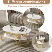 Ensemble de table basse Anajqaqia 2 pièces avec cadre doré/argenté, table d'appoint moderne ou table de présentation pour salon 3