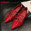 Red Footwear Shallow Flats Shoes For Women Pointed Toe Female Butterfly-Knot Fashion T-Strap Ladies Mary Janes Flats Shoes 1