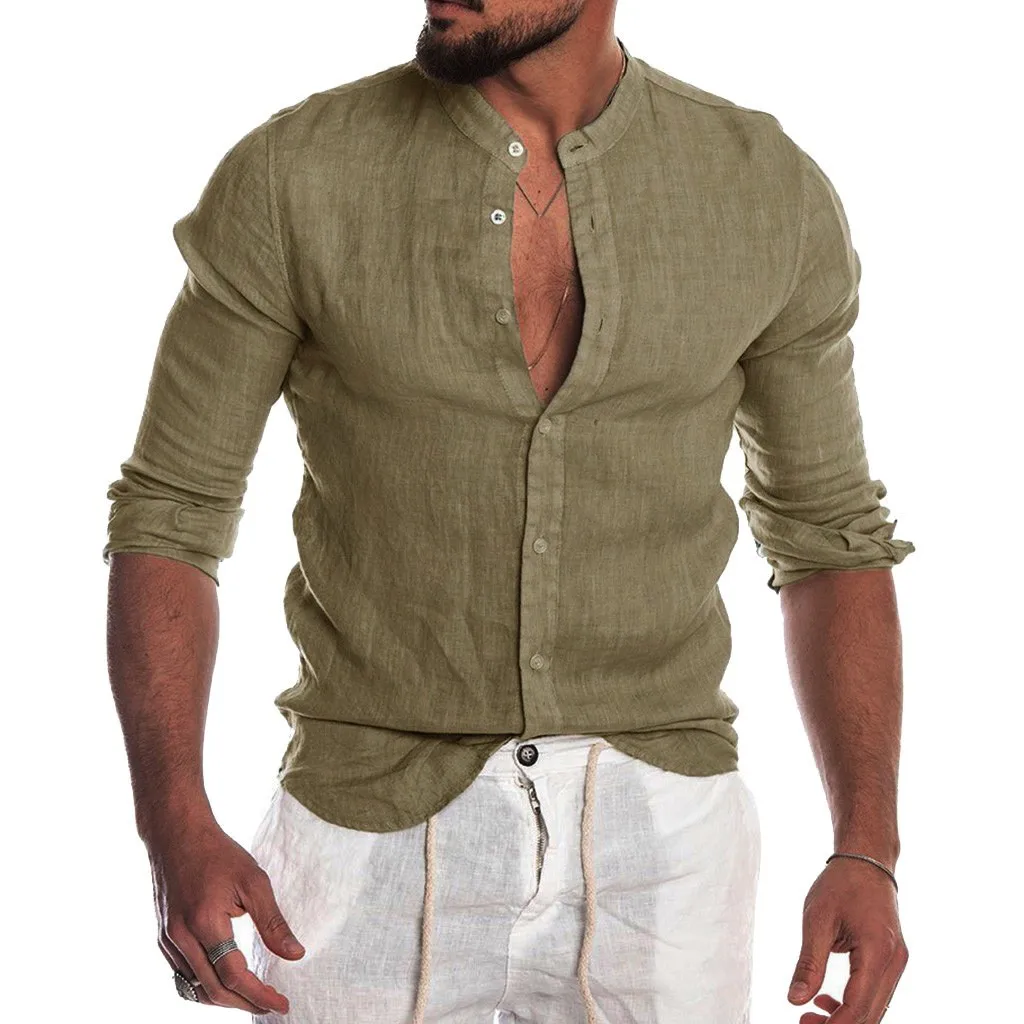 

Fashion Men's Casual Shirt Button Solid Color Blouse Summer Street Shirt Long Sleeve Top Handsome Men's Shirts