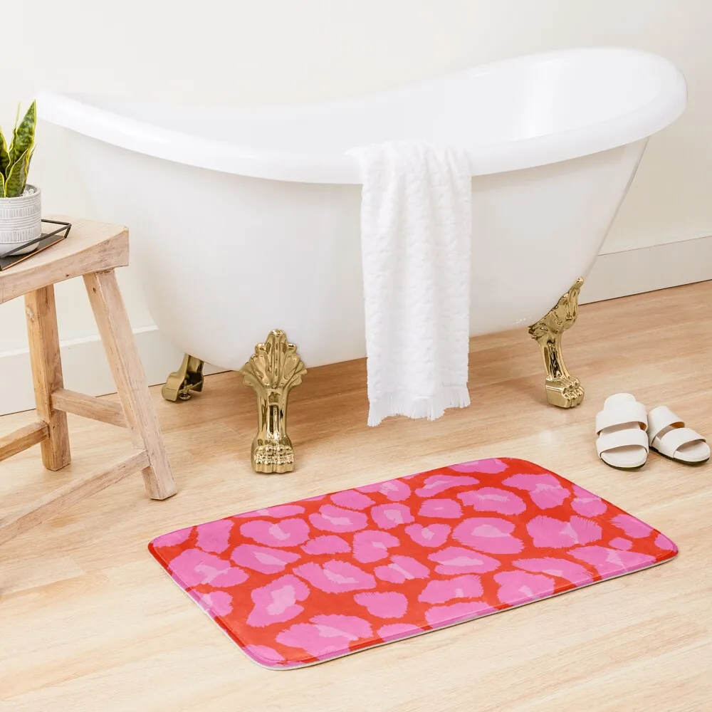 

Textured Red and Pink Leopard PrintBath Mat Wc Mat Waterproof Bathroom Rugs Absorbent Carpet For Bathroom