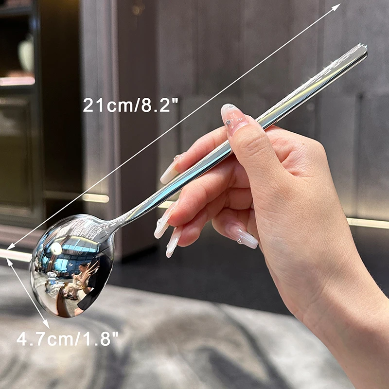 Stainless Steel Spoon Korean Long Handle Tableware Thicken Stirring Ice Spoon Meal Household Dinner stainless steel spoon
