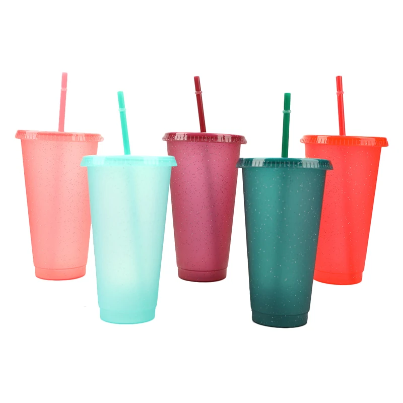 Creative Water Cup Sequined Glitter Straw Cup Plastic Multi-Specification Straw Coffee Mug Design Comfortable Straw Personality