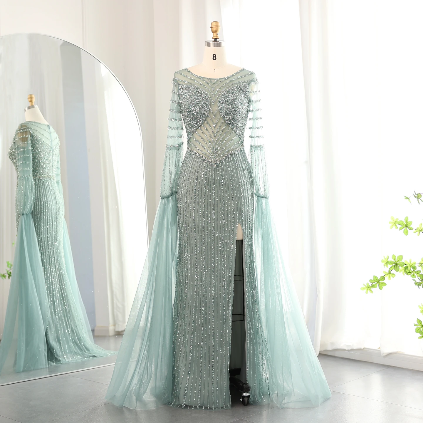 Luxury Dubai Mermaid Lilac Evening Dress with Cape Sleeves Slit Elegant Sage Green Women Wedding Party Gowns 178 5 Luxury Dubai Mermaid Lilac Evening Dress with Cape Sleeves Slit Elegant Sage Green Women Wedding Party Gowns 178 5