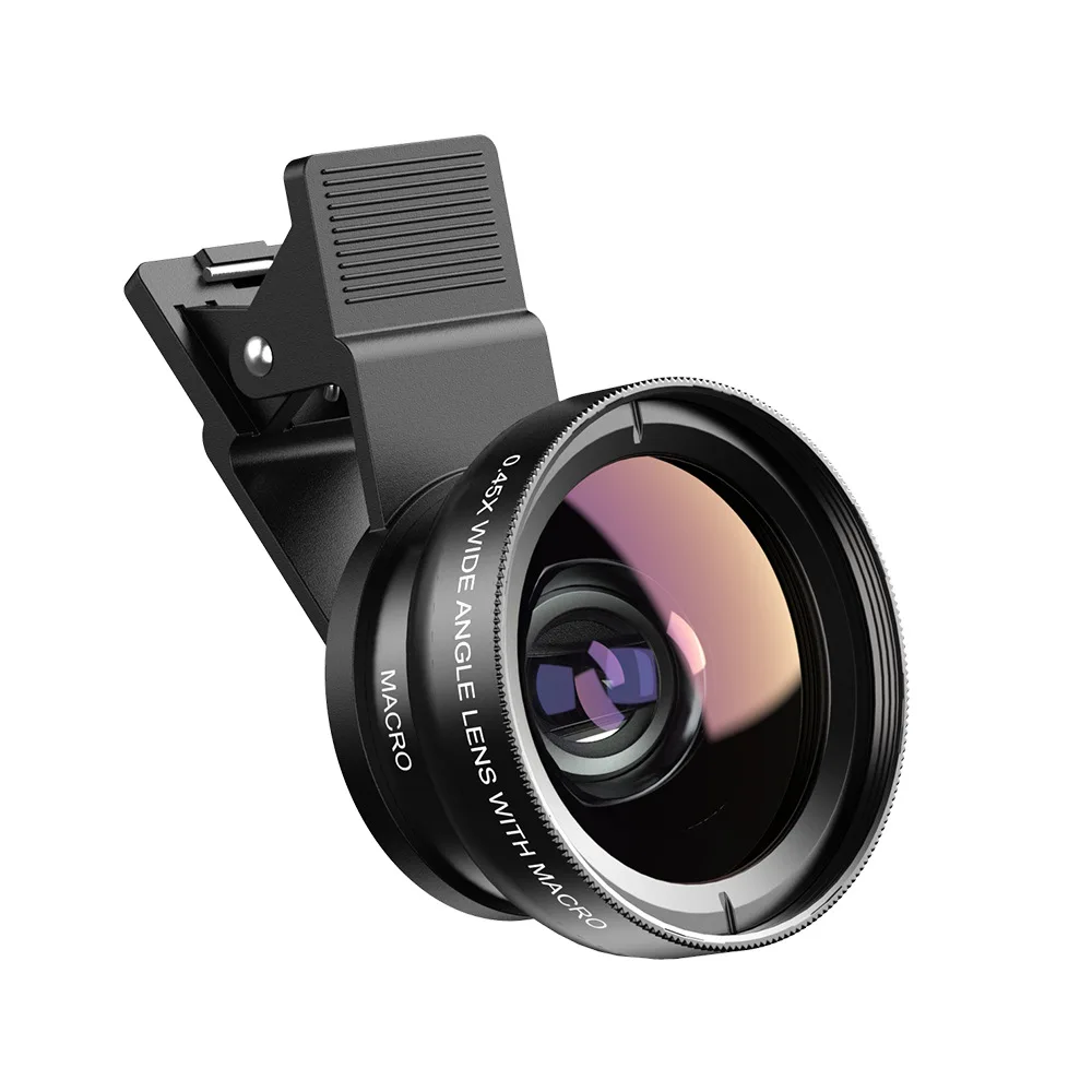 범용 휴대폰 카메라 렌즈, 초광각 + 매크로, 투인원, 전문 휴대폰 렌즈, 37mm, 0.45X, 49UV