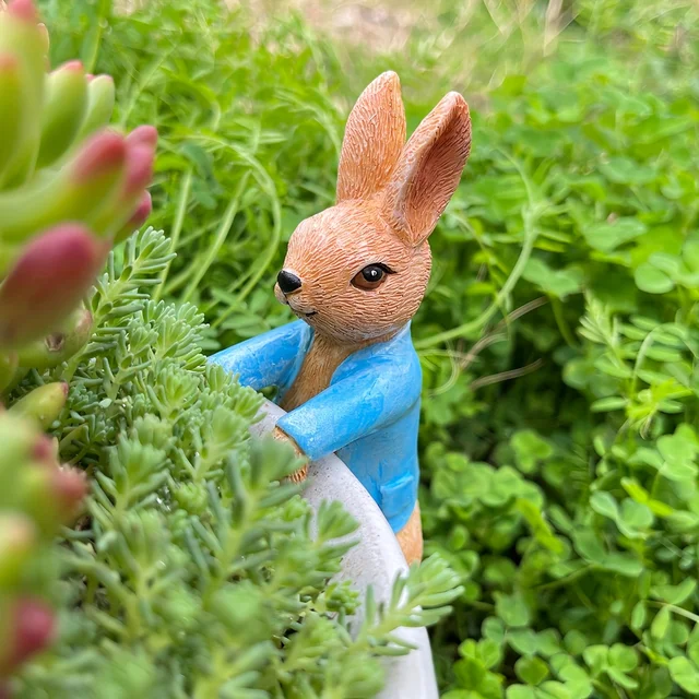 Sculpture en résine de lapin, décoration de jardin, statue d'animal d'extérieur pour jardin, pelouse et terrasse, aucune batterie requise, ornements de décoration de jardin intérieur, extérieur, 1 pièce 5