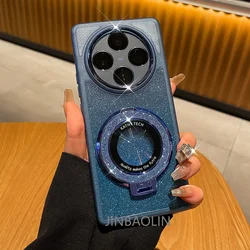 Luxury Glitter Transparent Magnetic Ring Stand Phone Case - Shockproof Silicone Protective Cover for Oneplus 11R (Blue With Holder)