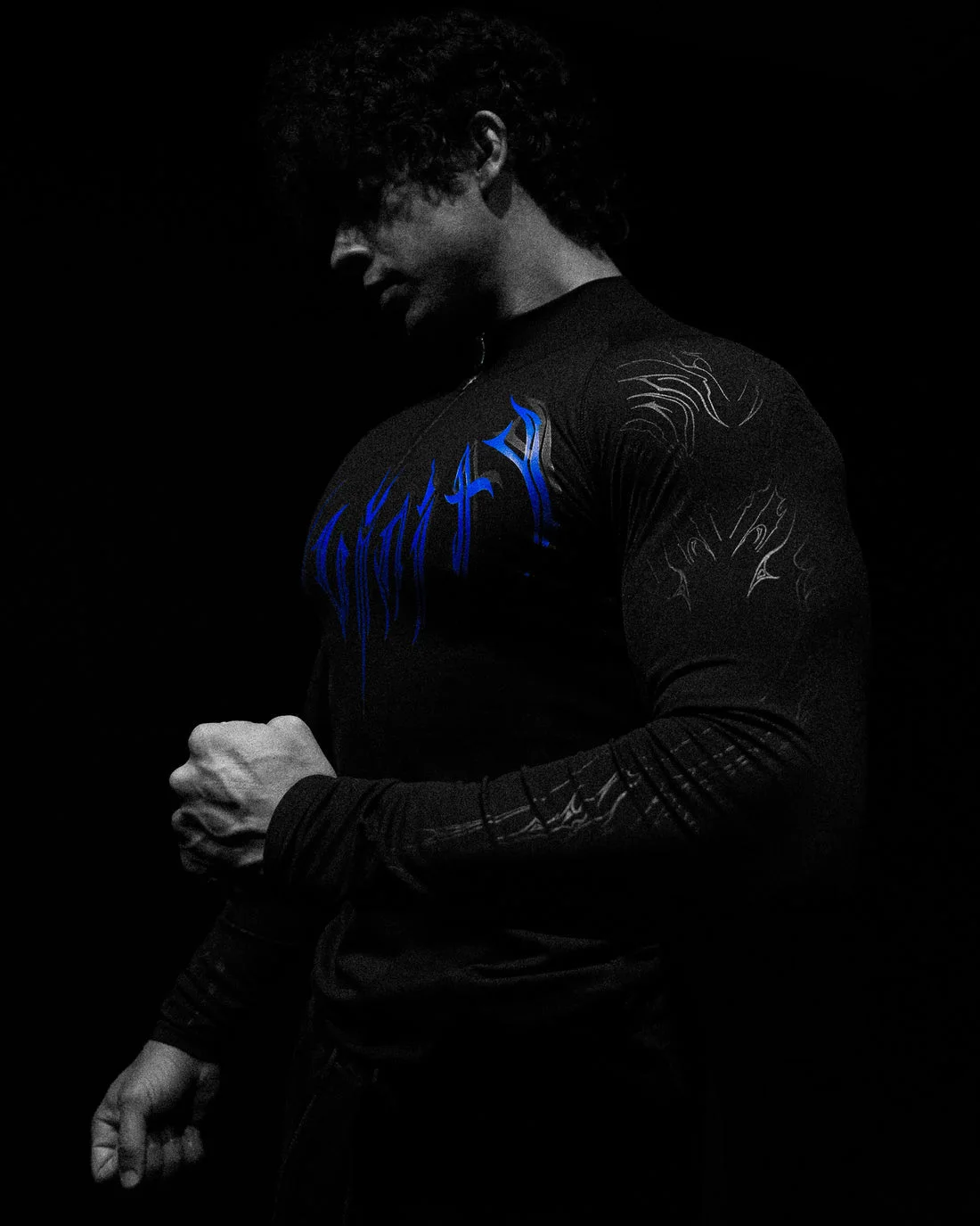Breathedivinity Compression Long Sleeve Quarter Zip tops Muscle GYM Fitness Mock Neck in Black Wolves Club Y2K 3