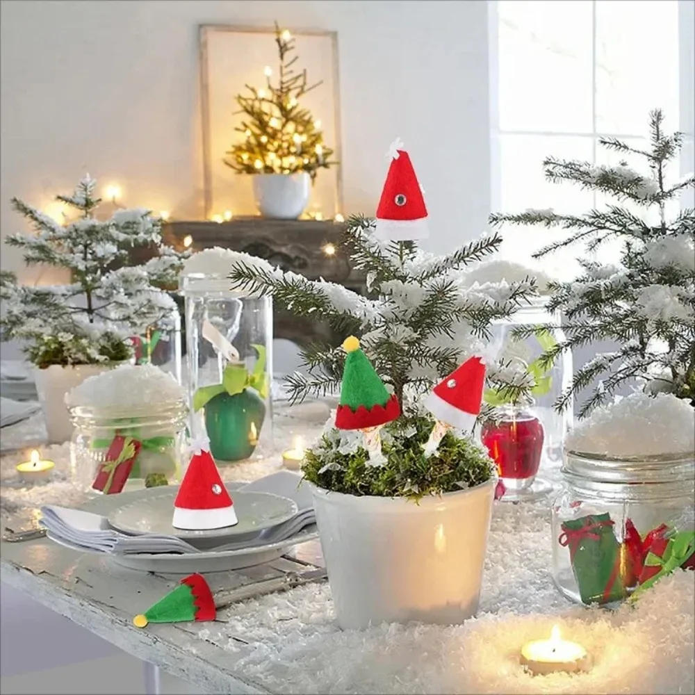 12pcs Lollipop Hat Mini Christmas Hat Bottle Ornament Gift Wine Bottle DIY Elf Craft Supplies Christmas Santa Hats Party