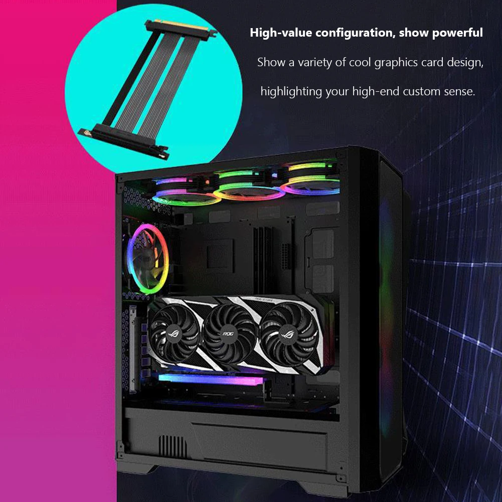 수직 거치대 RGB 라이트 그래픽 카드 브래킷, PCI-E 4.0 X16 어댑터 케이블 포함, ATX 케이스 컴퓨터 액세서리용 5V 3 핀 ARGB