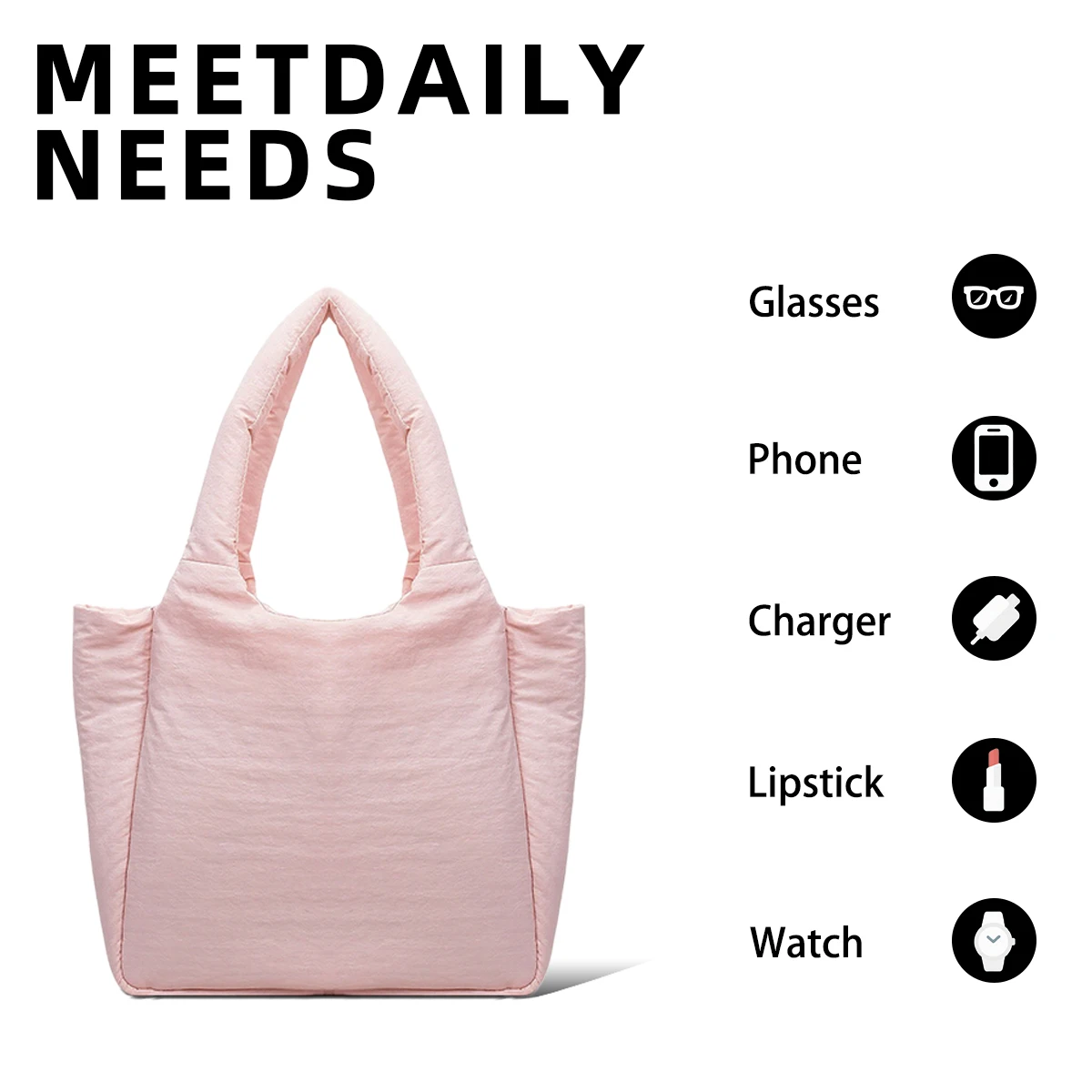 Soft down Cotton Jacket Bag for Women, Large Capacity Nylon Bag for Commuting to Work, Single Shoulder Crossbody Tote Bag for Students Attending Classes and Outdoor Use