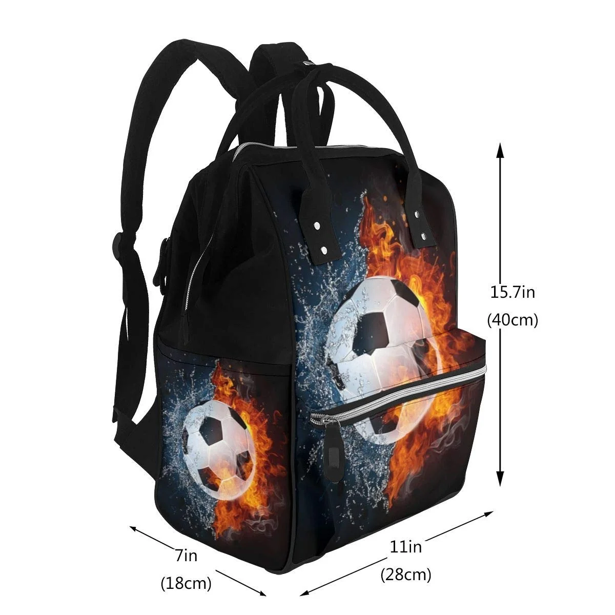 Soccer Ball In Fire And Water Diaper Backpack Multi-Function Organizer Nursing Bag Waterproof Non-fading Nappy Bags