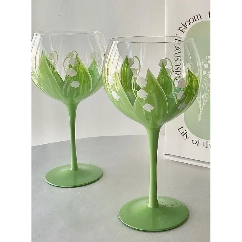 Orchid Goblet Glass Cup Wine Glass Vintage Cocktail Champagne Flower Tea Cup Handmade Water