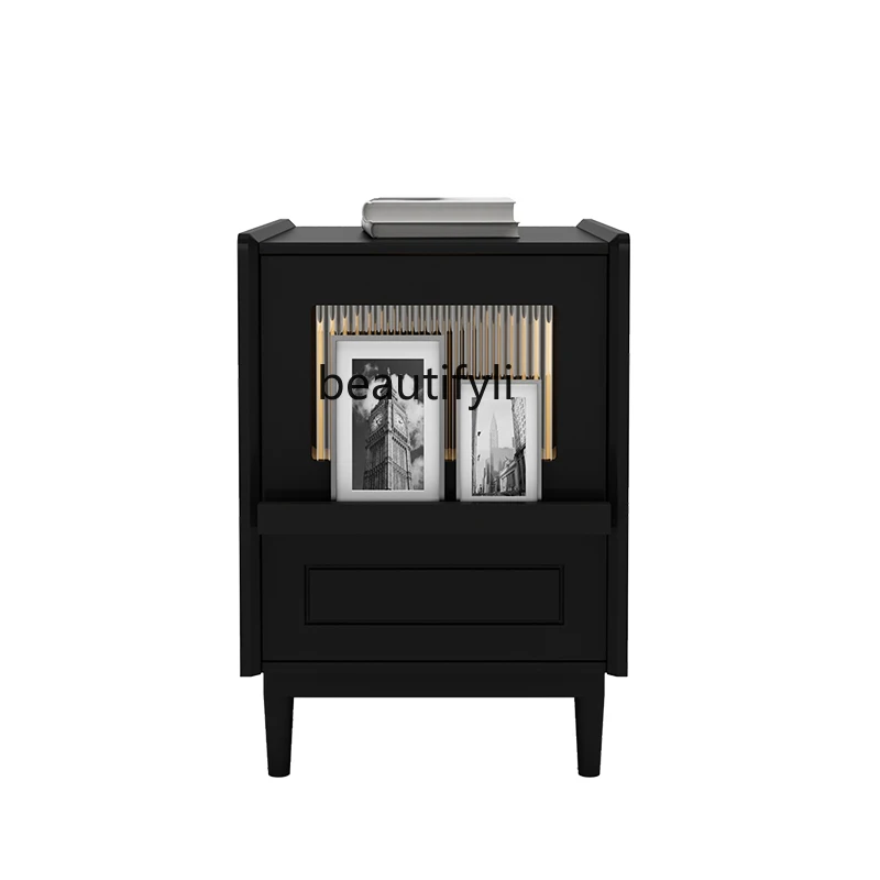 

Italian-Style Light Luxury Bedside Table Simple Modern Bedroom Solid Wood Paint Smart Storage Cabinet