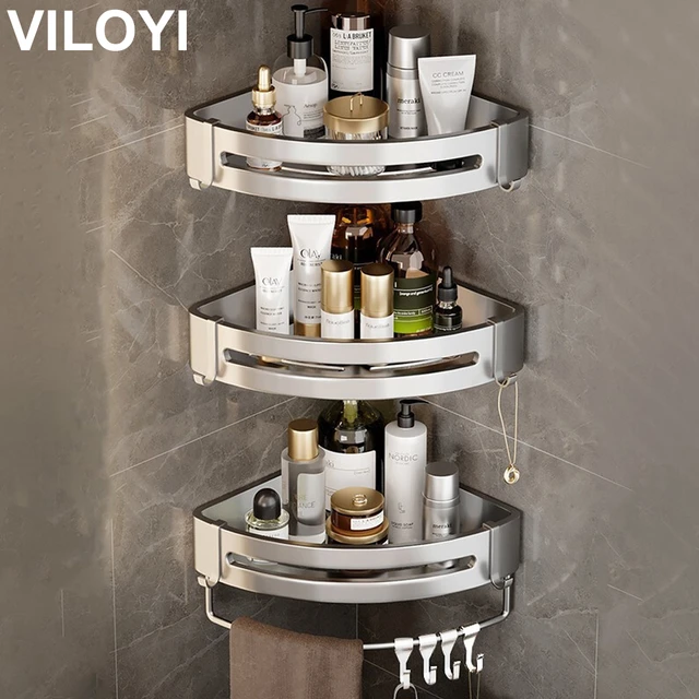 VILOYI Shower Shelf Thickened Space Aluminum Bathroom Shelves Black Gold Self  Adhesive Wall Mounted Square Shampoo Storage Racks - AliExpress
