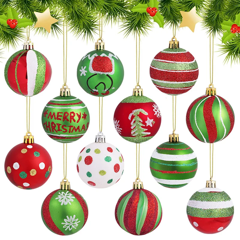 6pcs 6cm Painted Christmas Ball Decorations Green Monster Xmas Tree Ornaments Hanging Pendant 2026 New Year Party Home Decor