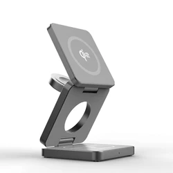 3 - in - 1 15W Magnetic Wireless Fast Charger with Folding Design (Qi2 - Grey)
