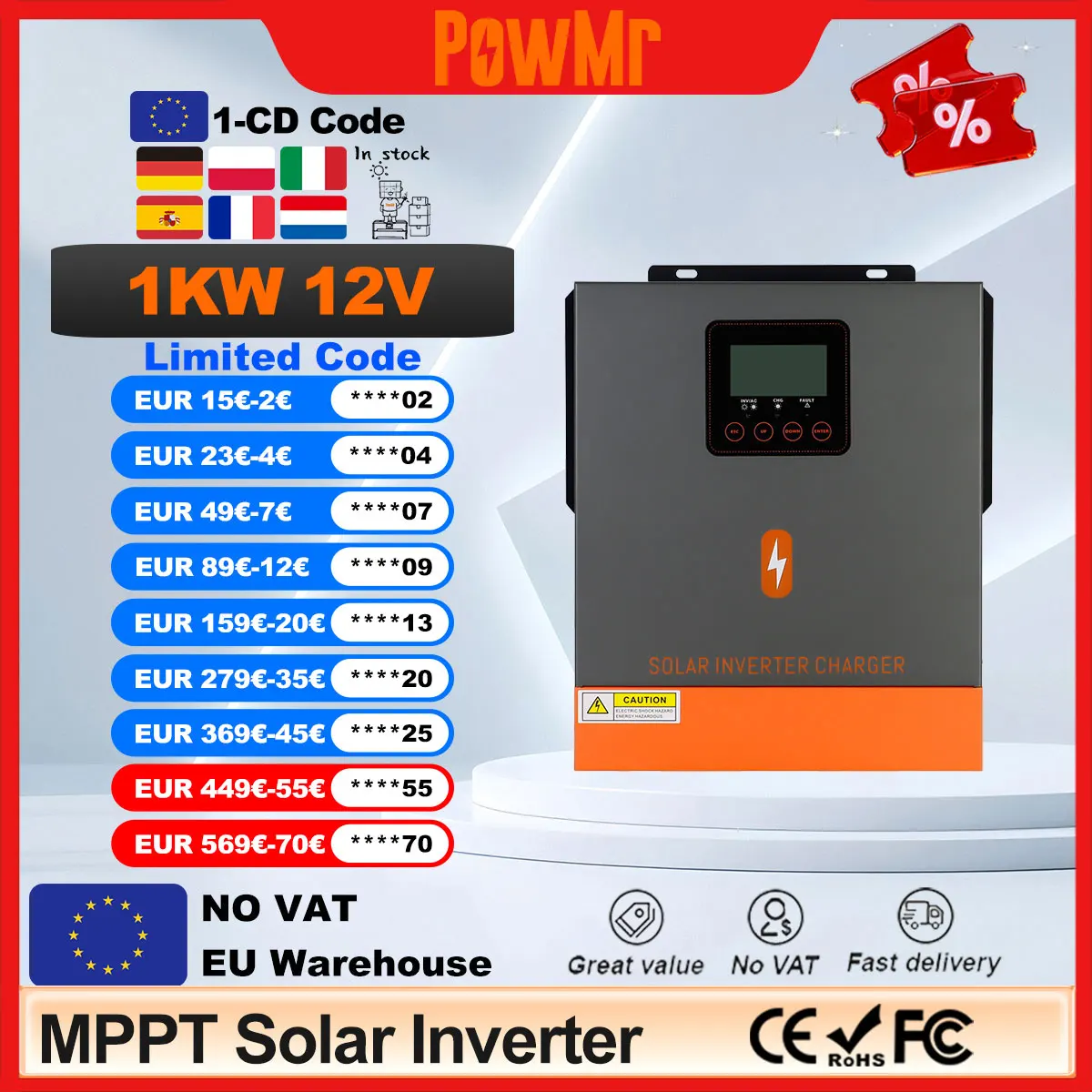 Xijia 2200VA 1800W MPPT Hybrid-Wechselrichter – 80A Solar-Laderegler, DC 12V Auf 220V AC, Für Wohnmobil Und Haus