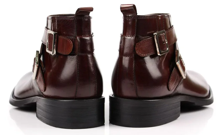 Men Large Size EUR46 Double Buckle Business Ankle Boots Genuine Leather Dress Boots