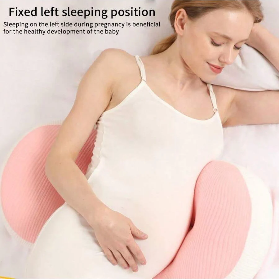 Maternity belly support pillow showing adjustable connection.